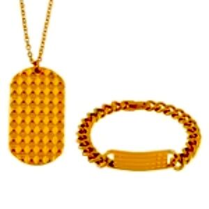 Men's Textured Dog Tag Style Bracelet and Pendant Necklace Set(s) in Stainless S